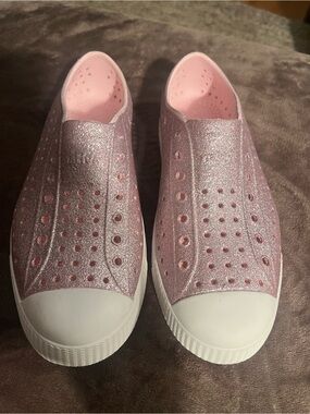 Native Shoes Kids Glitter Slip-On Shoes in Pink and White